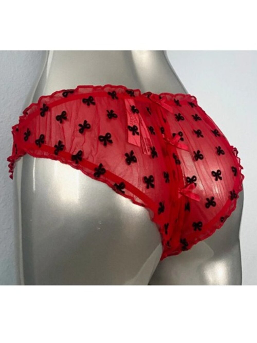 Nwt Victoria's Secret Cheeky Cheekini Panty Red Mesh Bow Open Keyhole Ruffle S